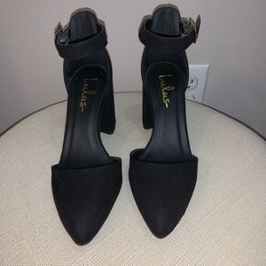 LuLu’s Black Suede Ankle Strap Heel